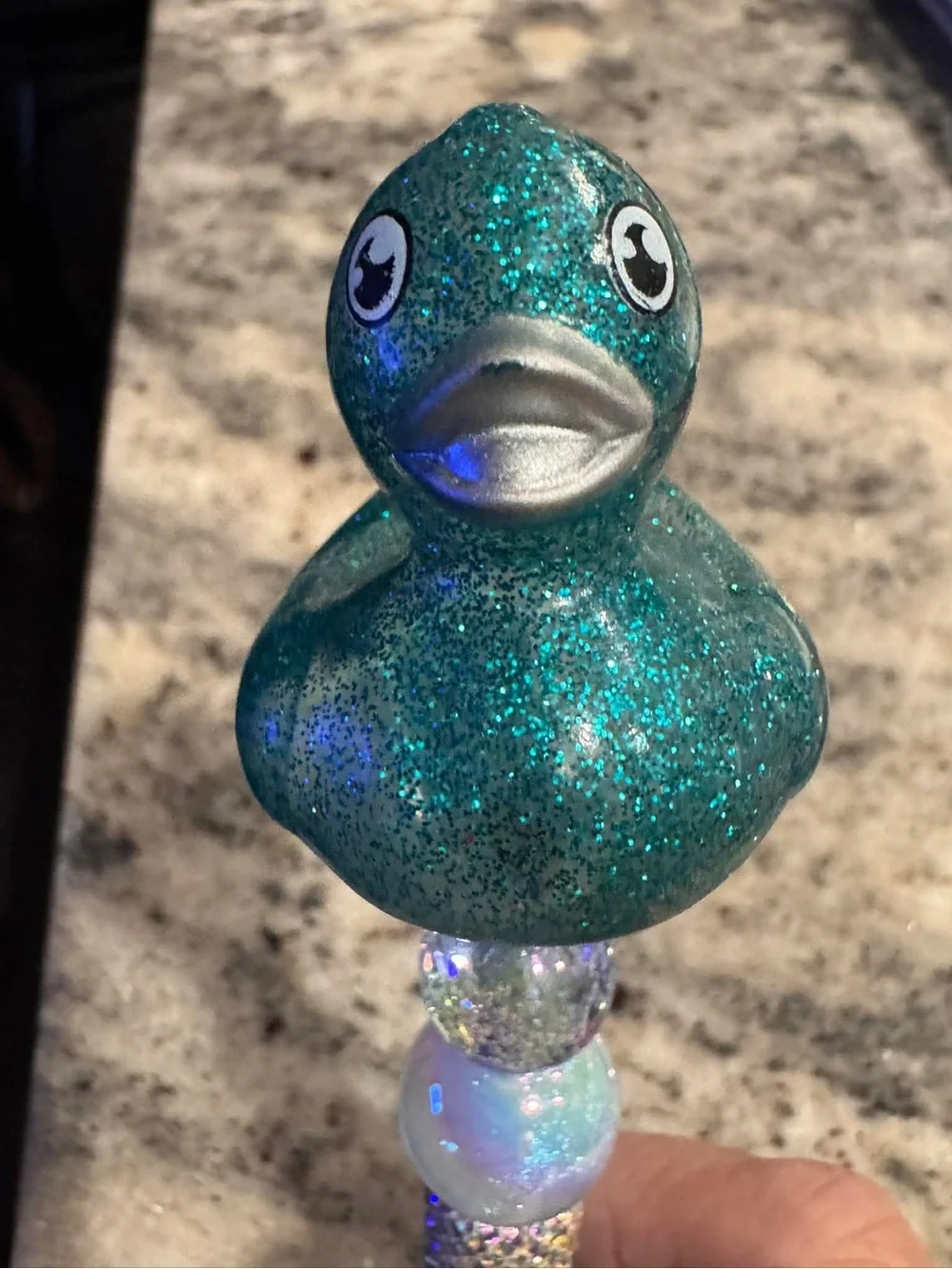 Hand Crafted Teal Glitter Duck Topper Crystal Ballpoint Pen
